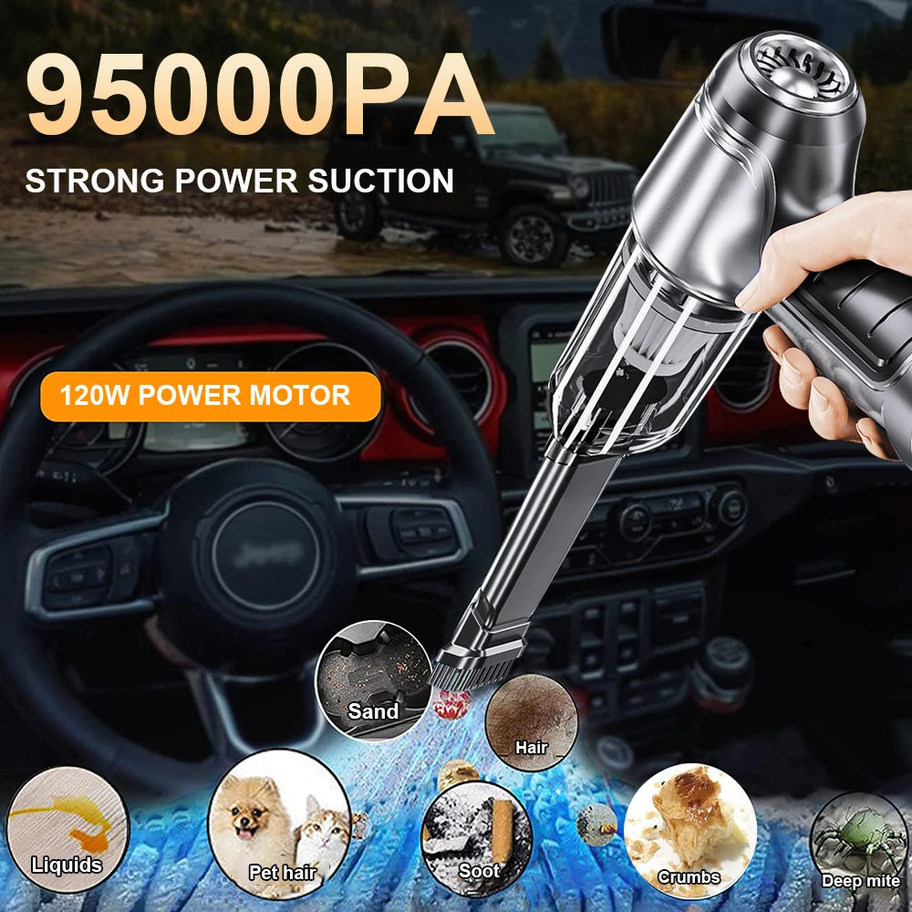 Car Vacuum Cleaner Wireless Portable Vacuum Cleaner 95000PA Strong Suction Handheld Mini Cleaner High Power Blower for Car Home